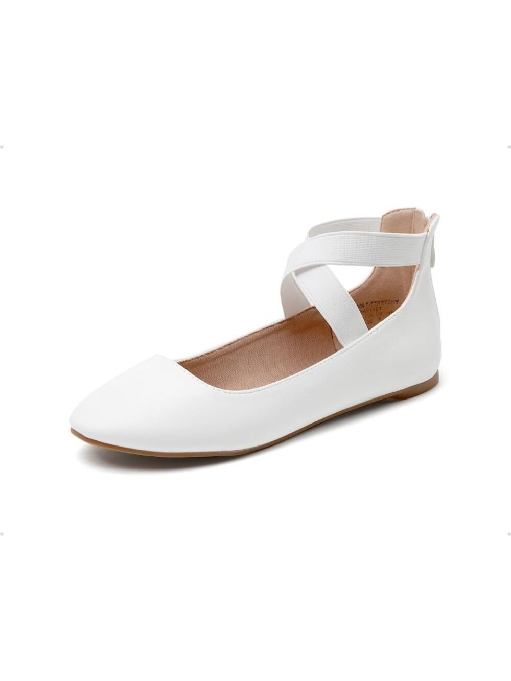 Women's White Pu Ankle Straps Fashion Elastic Elegant Flexible Flats Dress Shoes